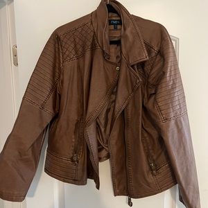 Plus size faux leather motto jacket